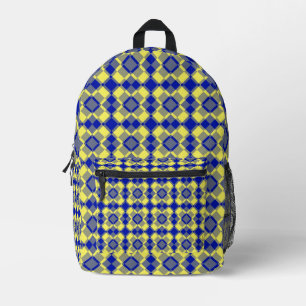 Blauw Geel Geruit Argyle Patroon Bedrukte Rugzak