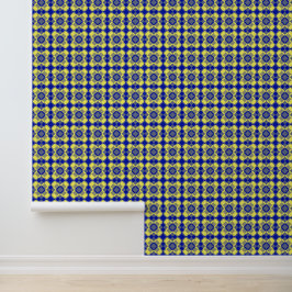 Blauw Geel Geruit Argyle Patroon Behang