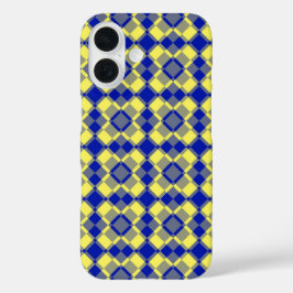 Blauw Geel Geruit Argyle Patroon iPhone 16 Hoesje