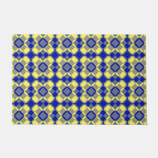 Blauw Geel Geruit Argyle Patroon Deurmat (Voorkant)