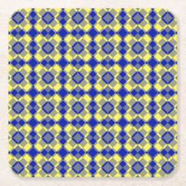 Blauw Geel Geruit Argyle Patroon Kartonnen Onderzetters