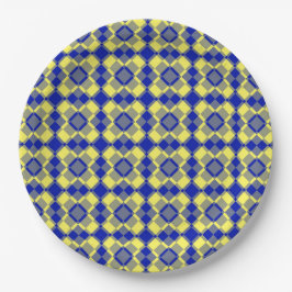 Blauw Geel Geruit Argyle Patroon Papieren Bordje