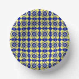 Blauw Geel Geruit Argyle Patroon Papieren Kommen