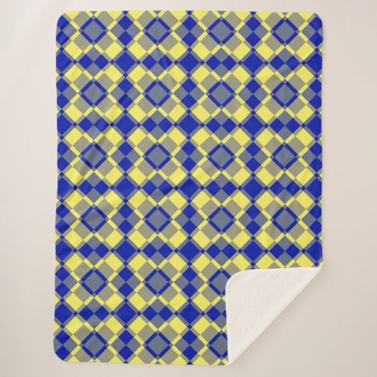 Blauw Geel Geruit Argyle Patroon Sherpa Deken (Voorkant)