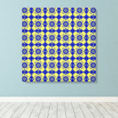 Blauw Geel Geruit Argyll Patroon Canvas Afdruk (Insitu (Houten vloer))