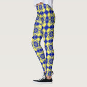 Blauw Geel Geruit Argyll Patroon Leggings (Links)