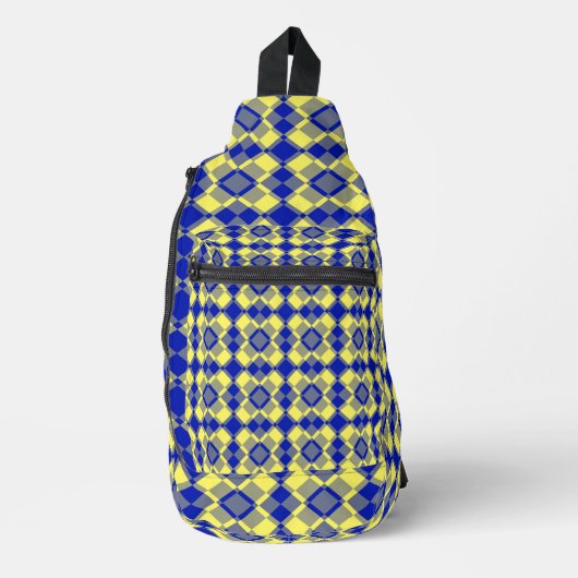 Blauw Geel Geruit Argyll Patroon Sling Bag (Voorkant)