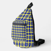Blauw Geel Geruit Argyll Patroon Sling Bag (Rechterhoek)