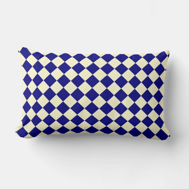 Blauw Geel Geruit Diamant Patroon Kussen (Voorkant)