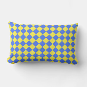 Blauw Geel Geruit Diamant Patroon Kussen