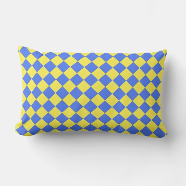 Blauw Geel Geruit Diamant Patroon Kussen (Voorkant)