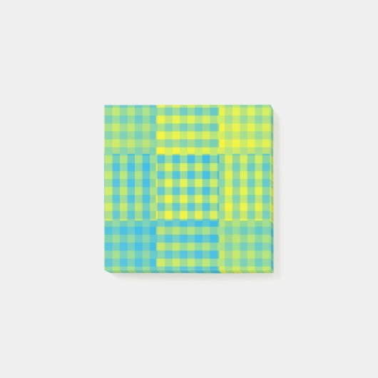 Blauw Geel Geruit Patchwork Patroon Post-it® Notes (Voorkant)