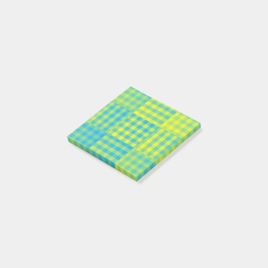 Blauw Geel Geruit Patchwork Patroon Post-it® Notes (Schuin)
