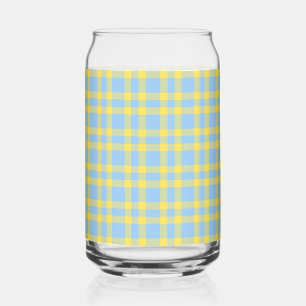 Blauw Geel Geruit Patroon Blikvorm Glas