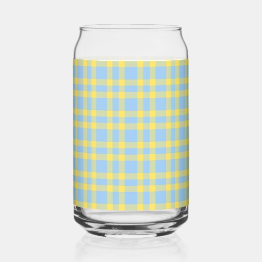 Blauw Geel Geruit Patroon Blikvorm Glas (Voorkant)