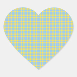 Blauw Geel Geruit Patroon Hart Sticker