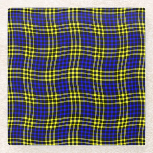 Blauw Geel Geruit Schakelaar Naadloos Patroon Glazen Onderzetter (Voorkant)