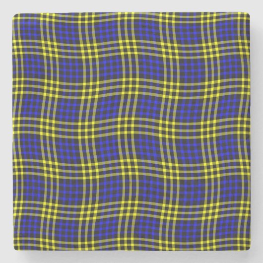 Blauw Geel Geruit Schakelaar Naadloos Patroon Stenen Onderzetter (Voorkant)