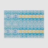 blauw geel gestreept bloemmotief tissuepapier (Voorkant)