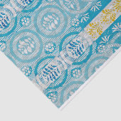 blauw geel gestreept bloemmotief tissuepapier (Detail)