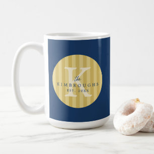 Blauw Geel Gestreepte Cirkel Aangepaste Familie Mo Koffiemok
