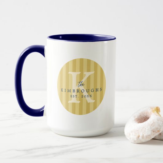 Blauw Geel Gestreepte Cirkel Aangepaste Familie Mo Mok (Met donut)