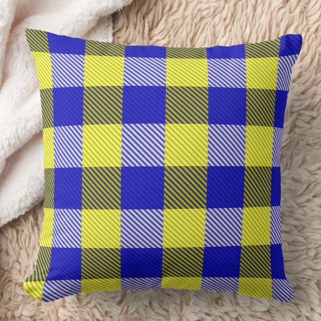 Blauw Geel Gingham Rutten Design  Kussen (Creator heeft geüpload)