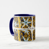 Blauw geel glanzende kerststerren mok (Voorkant links)