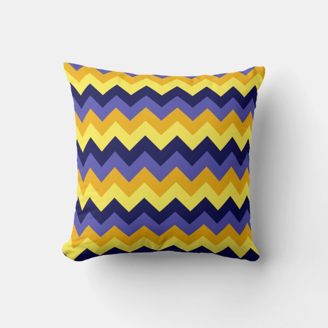 Blauw Geel Goud Chevrons Sierkussen (Voorkant)