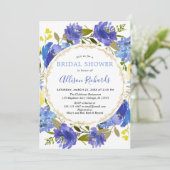 Blauw geel goud elegant floraal vrijgezellenfeest kaart (Staand voorkant)