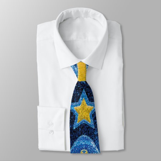 Blauw & Geel Goud Glitter Football Fan Sport Team Stropdas (Gebonden)