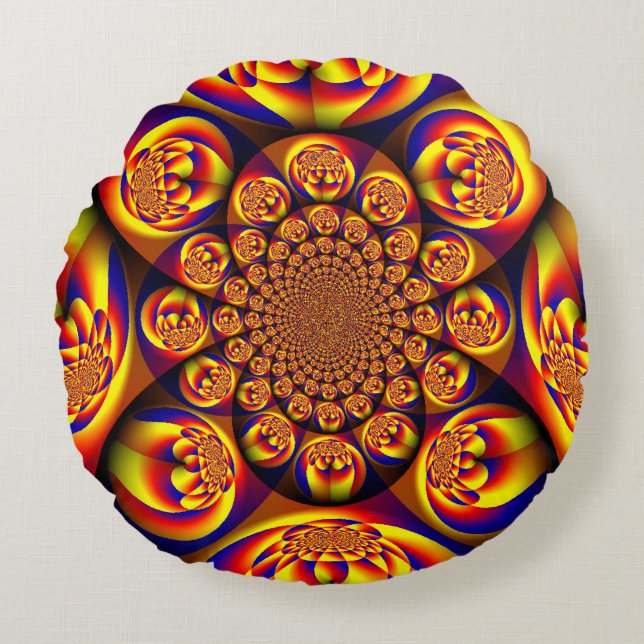 Blauw, Geel, Goud Mini Sferen Rond Kussen (Voorkant)