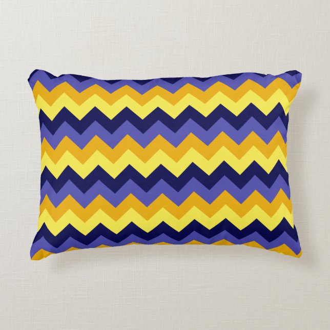 Blauw Geel Gouden Chevrons Accent Kussen (Voorkant)