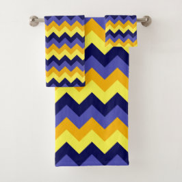 Blauw Geel Gouden Chevrons Badhanddoek Set Bad Handdoek