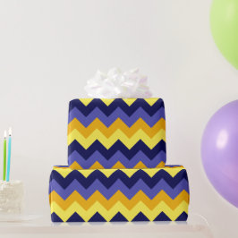 Blauw Geel Gouden Chevrons Verpakkingsdocument Cadeaupapier