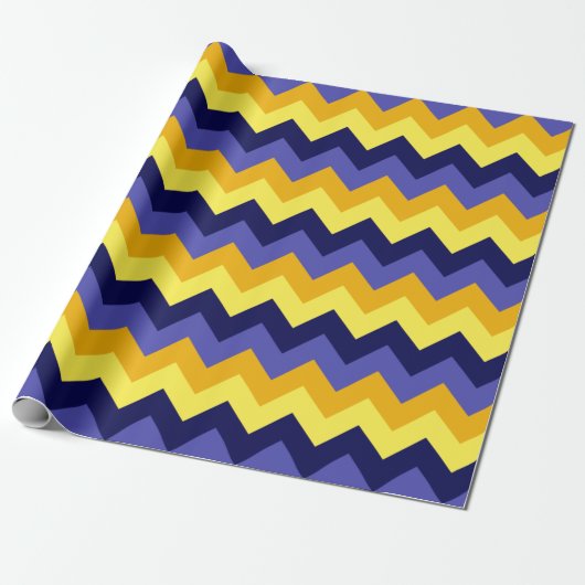 Blauw Geel Gouden Chevrons Verpakkingsdocument Cadeaupapier (Uitgerold)
