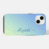 Blauw Geel Gradiënt Script Monogram iPhone Hoesje (Achterkant horizontaal)