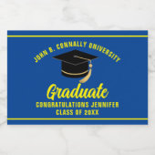 Blauw Geel Graduation Party Custom Afstuderen Sparkling Wijnetiket (Enkel label)