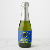 Blauw Geel Graduation Party Custom Afstuderen Sparkling Wijnetiket (Voorkant)