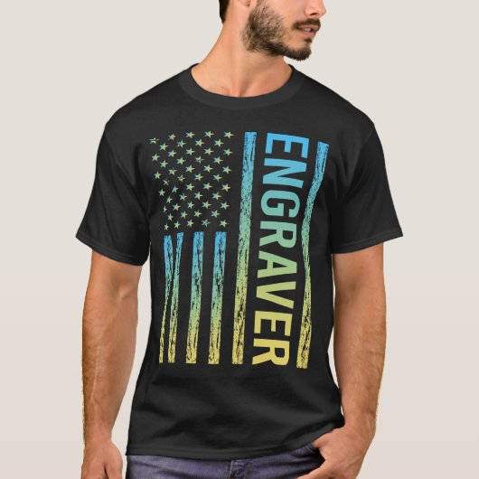 Blauw Geel Graveur T-shirt (Voorkant)