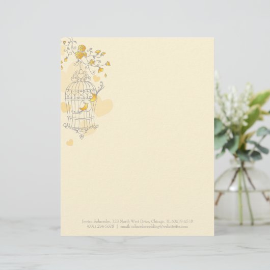 Blauw geel grijs vogelkooi briefhoofd (Staand voorkant)