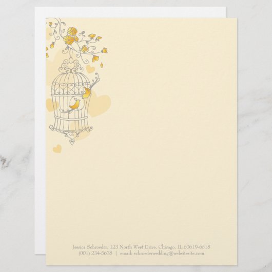 Blauw geel grijs vogelkooi briefhoofd (Voorkant / Achterkant)