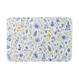 Blauw Geel Groen Aquarel Wildbloem Patroon Badmat