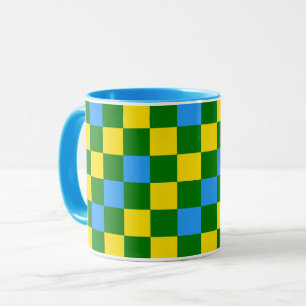Blauw Geel Groen Geruit Patroonontwerp  Mok