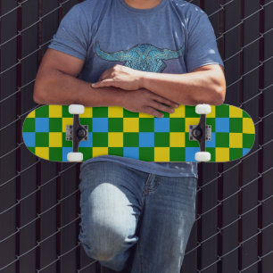 Blauw Geel Groen Geruit Patroonontwerp Persoonlijk Skateboard