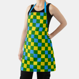 Blauw Geel Groen Geruit Patroonontwerp Schort