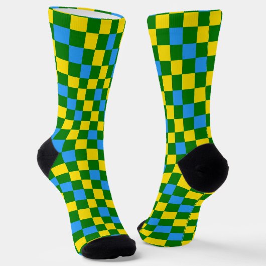 Blauw Geel Groen Geruit Patroonontwerp Sokken (Gebogen)