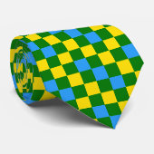 Blauw Geel Groen Geruit Patroonontwerp Stropdas (Opgerold)