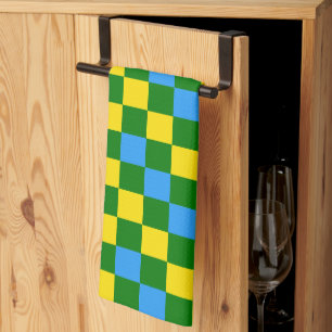 Blauw Geel Groen Geruit Patroonontwerp  Theedoek