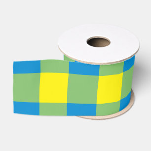 Blauw Geel Groen Geruit Schachbrett Motief Grosgrain Lint